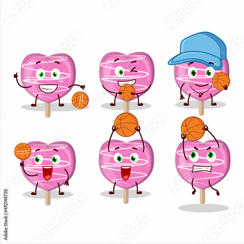 Talented pink lolipop love cartoon character as a basketball athlete