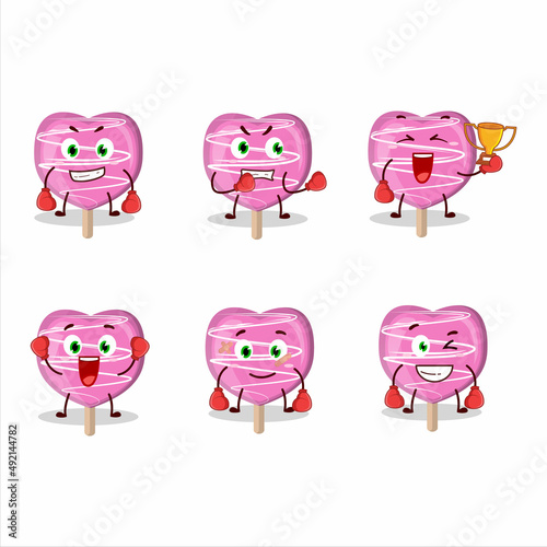 A sporty pink lolipop love boxing athlete cartoon mascot design
