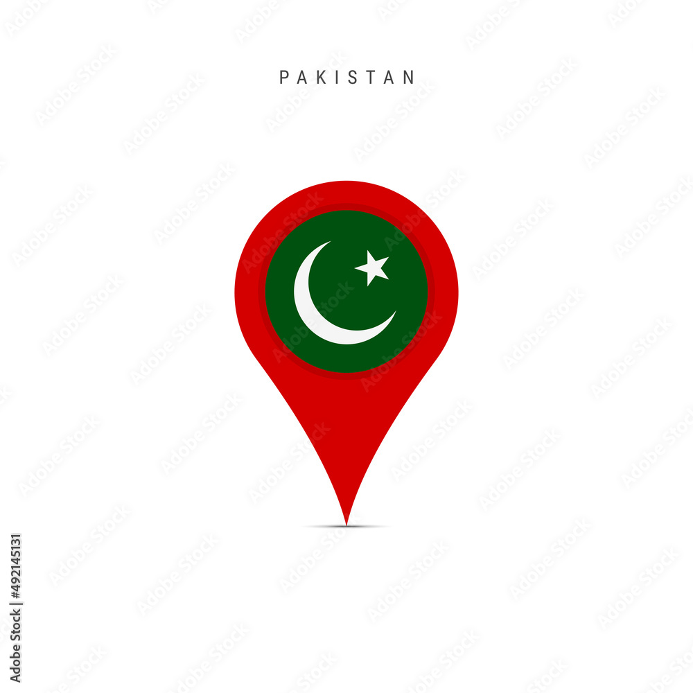 Teardrop map marker with flag of Pakistan. Pakistani flag inserted in the location map pin. Flat vector illustration isolated on white background. Teardrop map marker with flag of Pakistan. Pakistani flag inserted in the location map pin. Flat vector illustration isolated on white background.