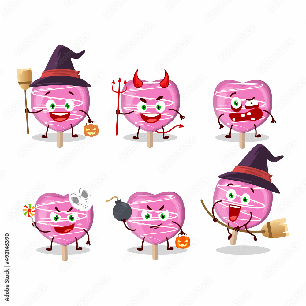 Halloween expression emoticons with cartoon character of pink lolipop love Halloween expression emoticons with cartoon character of pink lolipop love