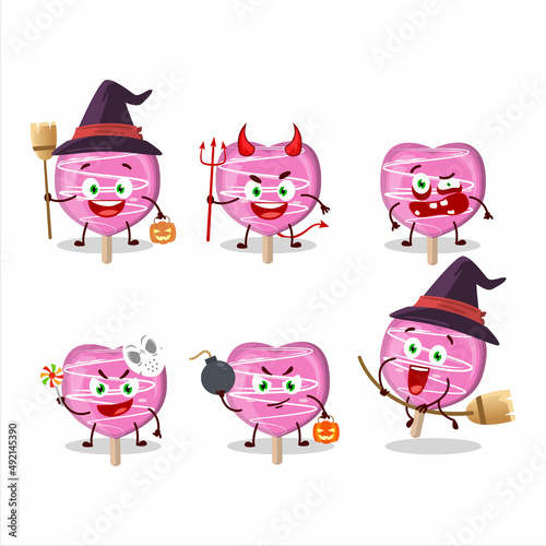 Halloween expression emoticons with cartoon character of pink lolipop love