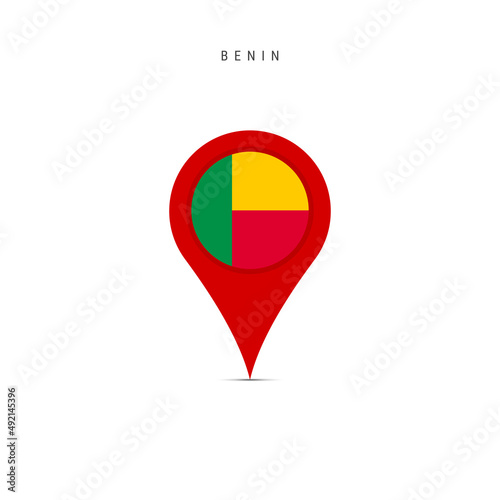 Free Download Teardrop map marker with flag of Benin. Dahomey flag inserted in the location map pin. Flat vector illustration isolated on white background. - GFXLoad