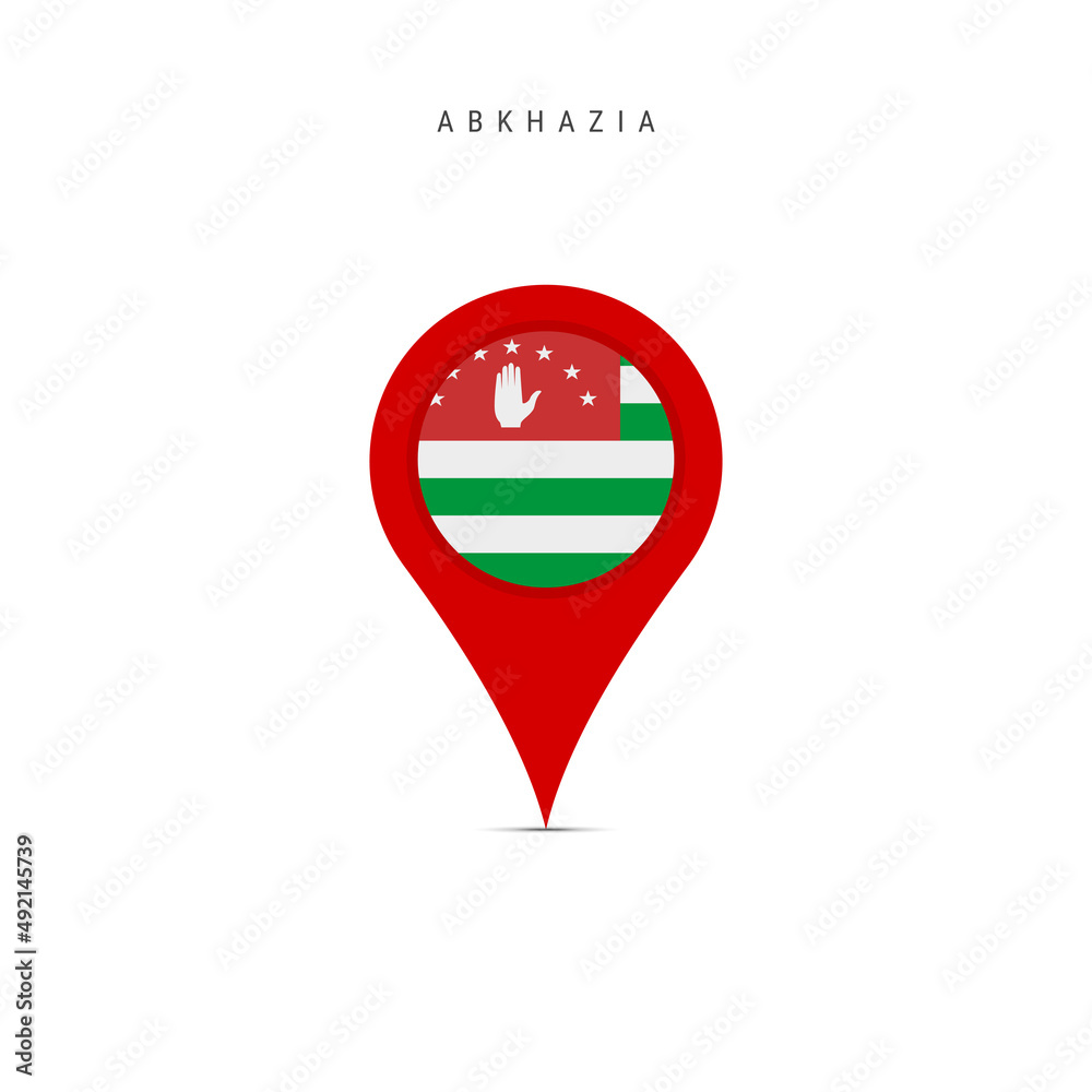 Teardrop map marker with flag of Abkhazia. Abkhazian flag inserted in the location map pin. Flat vector illustration isolated on white background. Teardrop map marker with flag of Abkhazia. Abkhazian flag inserted in the location map pin. Flat vector illustration isolated on white background.