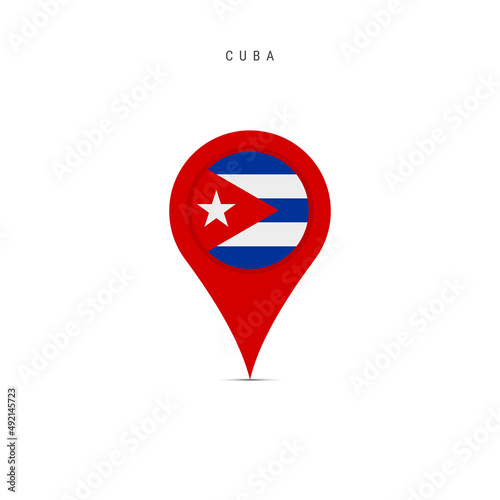 Teardrop map marker with flag of Cuba. Cuban flag inserted in the location map pin. Flat vector illustration isolated on white background.