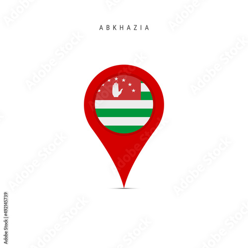 Teardrop map marker with flag of Abkhazia. Abkhazian flag inserted in the location map pin. Flat vector illustration isolated on white background.