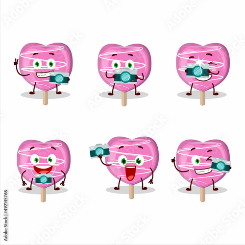 Photographer profession emoticon with pink lolipop love cartoon character
