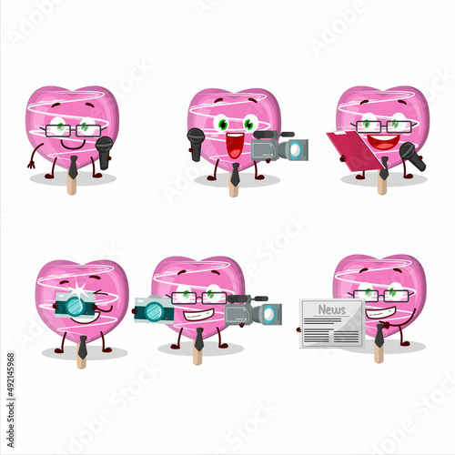Character reporter pink lolipop love cute mascot with microphone