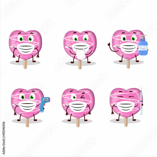 A picture of pink lolipop love cartoon design style keep staying healthy during a pandemic