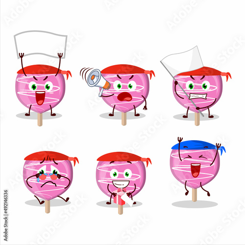 Mascot design style of pink lolipop love character as an attractive supporter