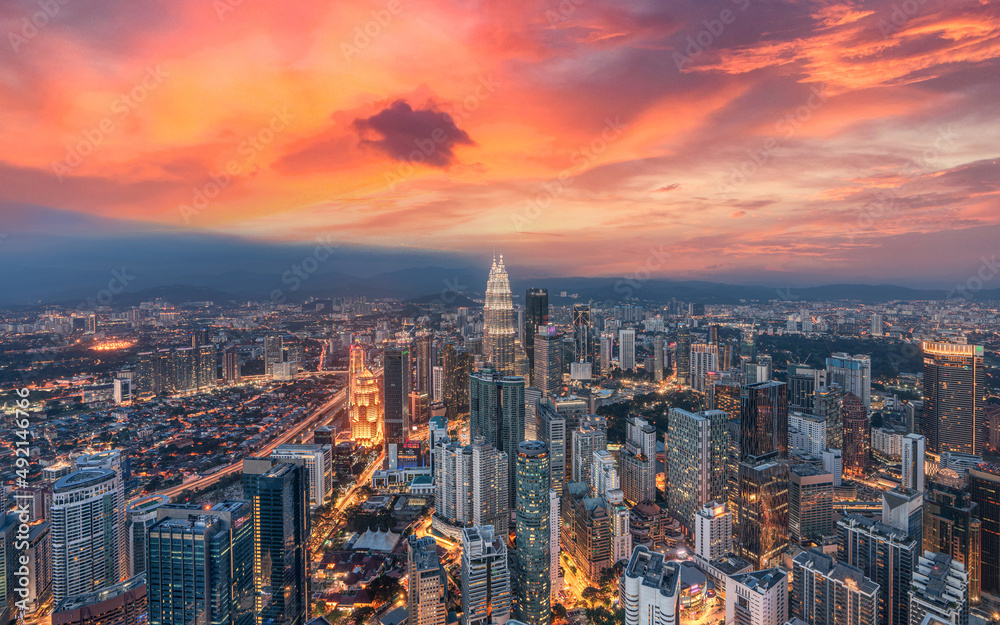 Dramatic Sunset in Kuala Lumpur from High Point of View