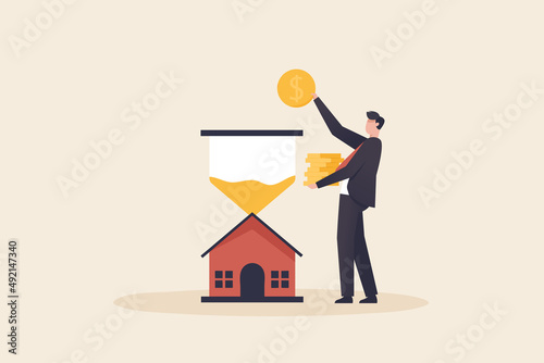 Pay off faster Mortgage Debt. House mortgage calculation, residential budget, insurance or cost and expense, real estate investment or home decoration money concept
