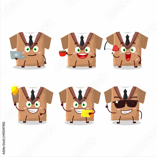 Fototapeta Naklejka Na Ścianę i Meble -  School uniform brown cartoon character with various types of business emoticons