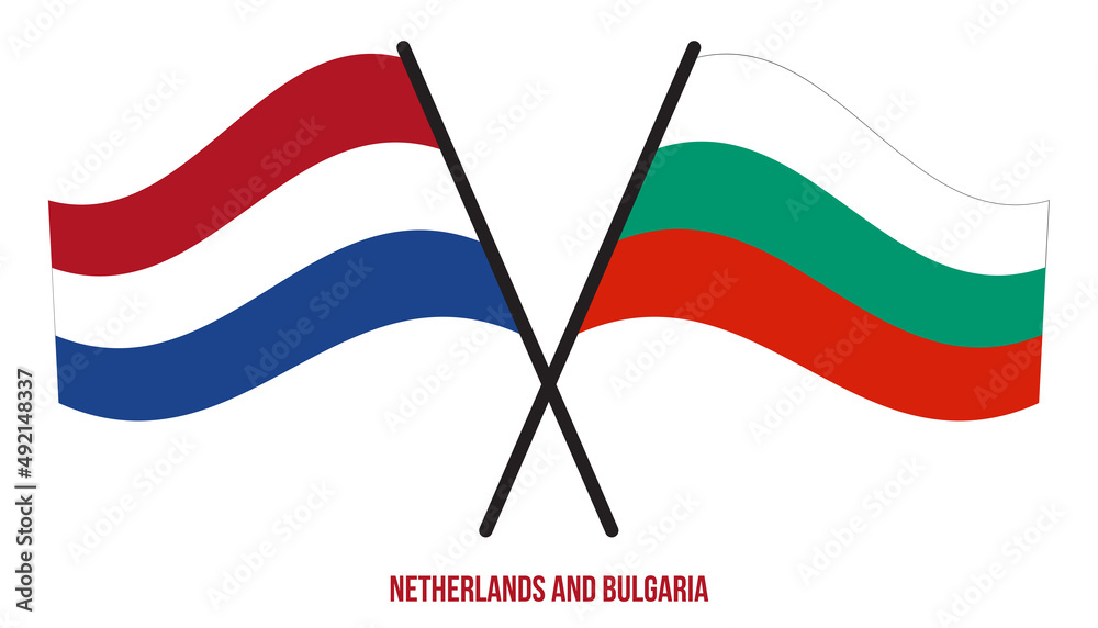 Netherlands and Bulgaria Flags Crossed And Waving Flat Style. Official Proportion. Correct Colors. Netherlands and Bulgaria Flags Crossed And Waving Flat Style. Official Proportion. Correct Colors.