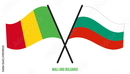 Mali and Bulgaria Flags Crossed And Waving Flat Style. Official Proportion. Correct Colors.