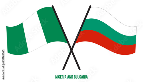 Nigeria and Bulgaria Flags Crossed And Waving Flat Style. Official Proportion. Correct Colors.