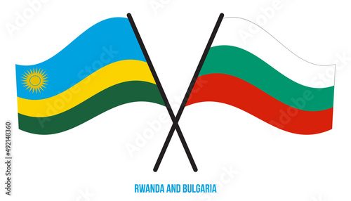 Rwanda and Bulgaria Flags Crossed And Waving Flat Style. Official Proportion. Correct Colors.
