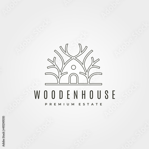 cabin house tree vector logo symbol line art illustration design