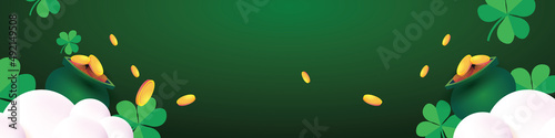 happy Saint Patricks Day spring green background on march   for banner poster and Pot Full of Golden Coins  