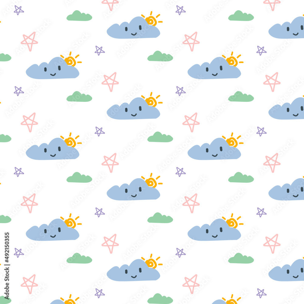 seamless pattern with a cloud and star