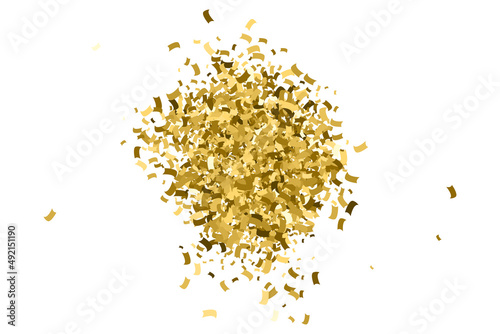 Golden Explosion Of Confetti. Gold Glitter Texture Isolated On White. Amber Particles Color. Celebratory Background. Vector Illustration, Eps 10.
