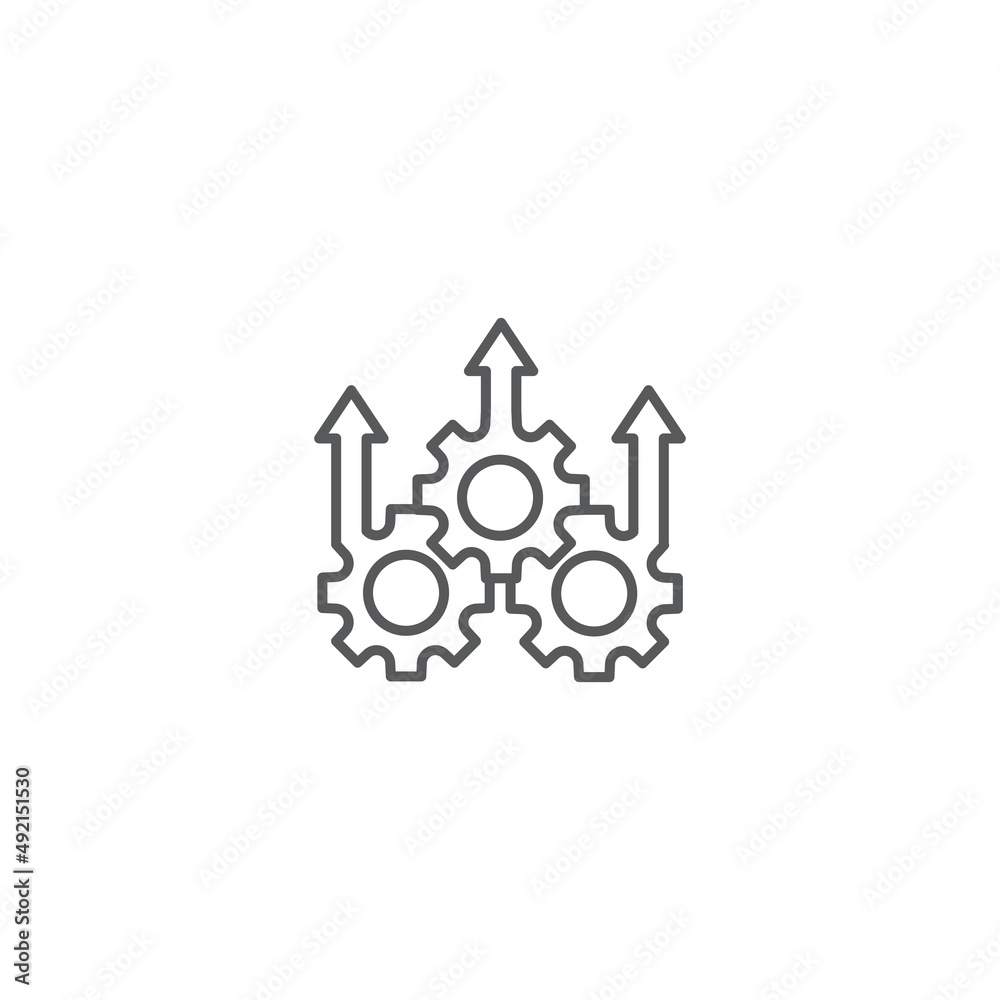 Operational excellence, gear arrow up, innovation, production growth concept. Vector icon outline template Operational excellence, gear arrow up, innovation, production growth concept. Vector icon outline template