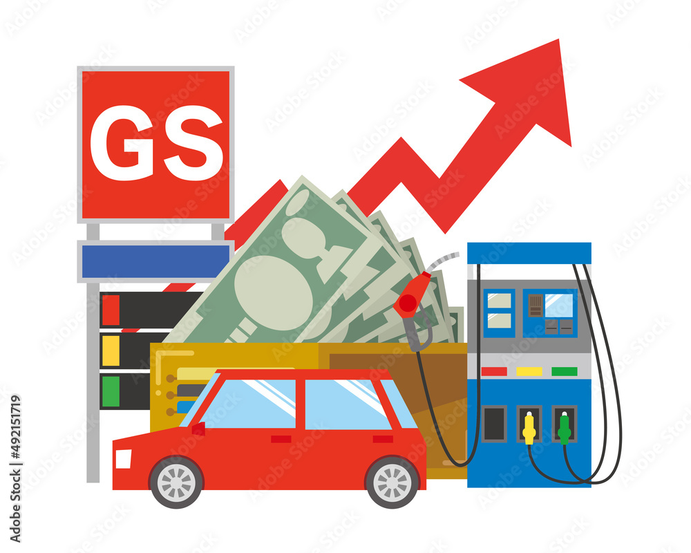 自動車とガソリンスタンドのガソリン価格が上がるイメージイラスト Stock ベクター Adobe Stock
