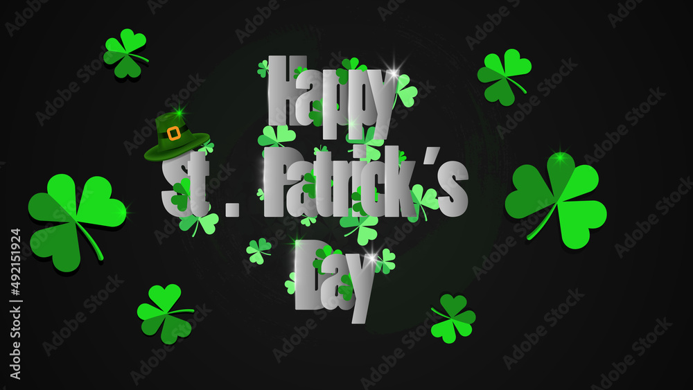 Happy St Patrick's Day holiday concept. Abstract Background with Green Flying Clovers Leaves and backdrop black color vector illustration. Happy St Patrick's Day holiday concept. Abstract Background with Green Flying Clovers Leaves and backdrop black color vector illustration.