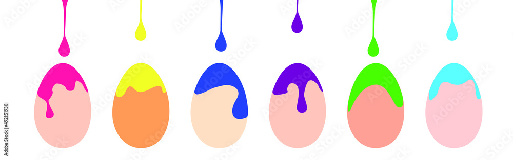 eggs with colorful drops falling from the ceiling