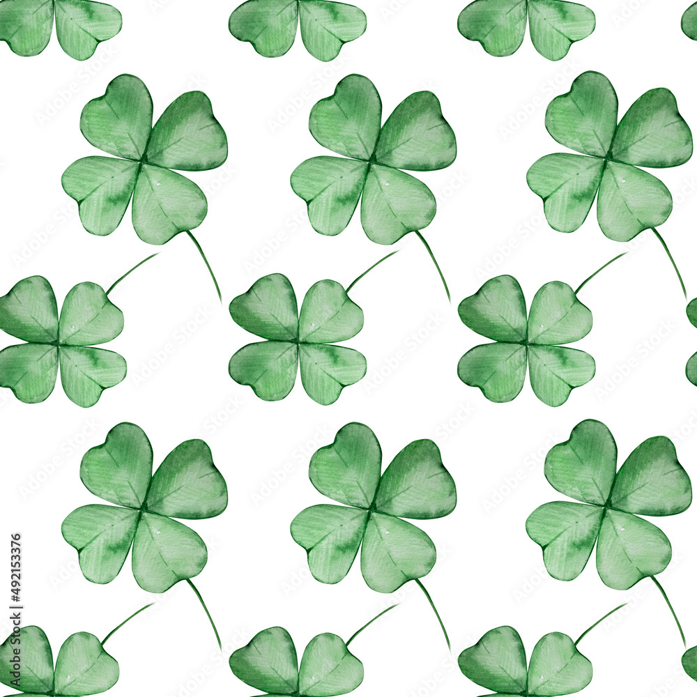 Watercolor green clover seamless pattern Watercolor green clover seamless pattern