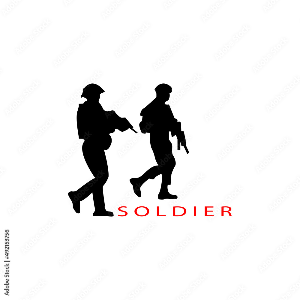 Modern armed soldier silhouette logo concept