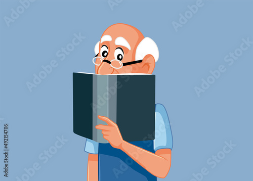 Senior Man Reading a Book Vector Cartoon Illustration