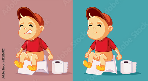 Baby Boy Before and After Treating Constipation Vector Cartoon