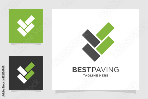 Paving block logo template with check mark design