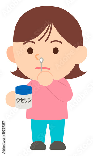 鼻にワセリンをぬる女性_主線なし