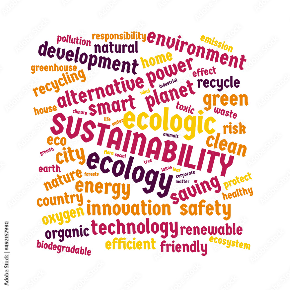 Fototapeta premium Sustainability word cloud vector illustration with transparent background