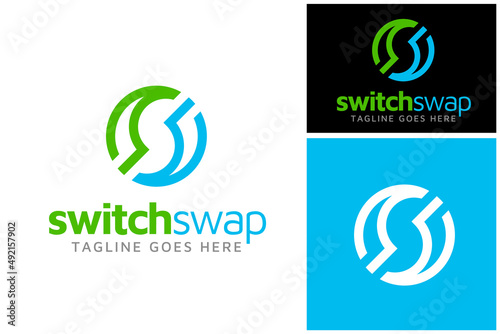Initial Letter S for Swap Spin Switch rotate logo design with motion balance yin yang style rotation
