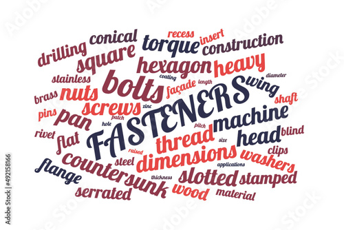 Fasteners word cloud vector illustration with transparent background