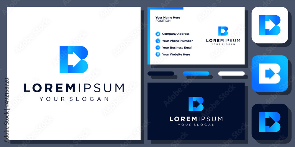 Initial Letter B Colorful Arrow Success Business Fast Delivery Vector Logo Design with Business Card Initial Letter B Colorful Arrow Success Business Fast Delivery Vector Logo Design with Business Card
