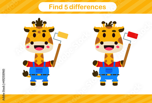 Find five differences of animal,Education game for kids.Educational page