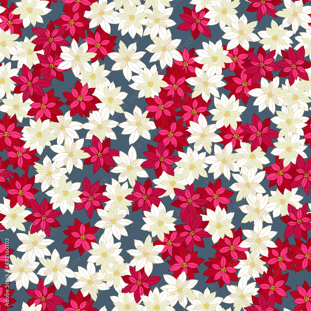 Seamless vector pattern with Christmas poinsettia plant Seamless vector pattern with Christmas poinsettia plant
