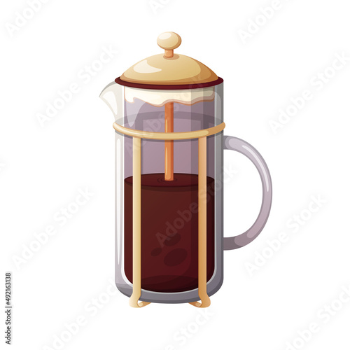 Cartoon French press coffee maker on a white background.