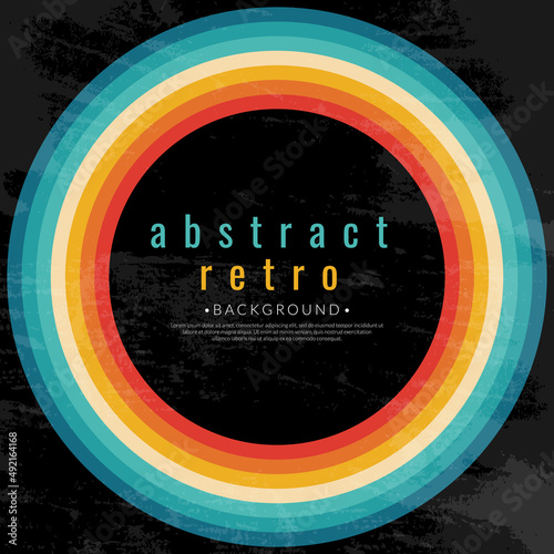 Rainbow retro circle stripes. Vintage striped background. Grunge texture wallpaper. Vector illustration.