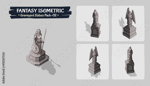 Isometric Graveyard Statues Fantasy game assets- Pack Two Vector Illustration