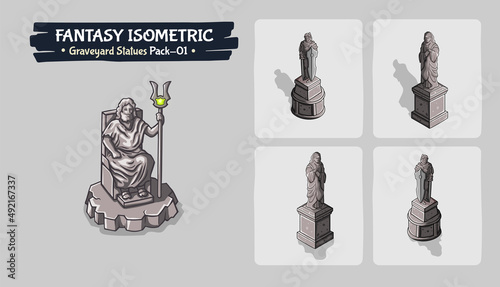 Isometric Graveyard Statues Fantasy game assets- Pack One Vector Illustration