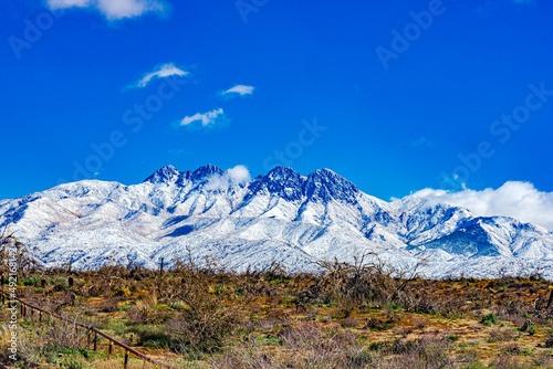 Snow on the Mazatzal mountains in the Arizona desert photo