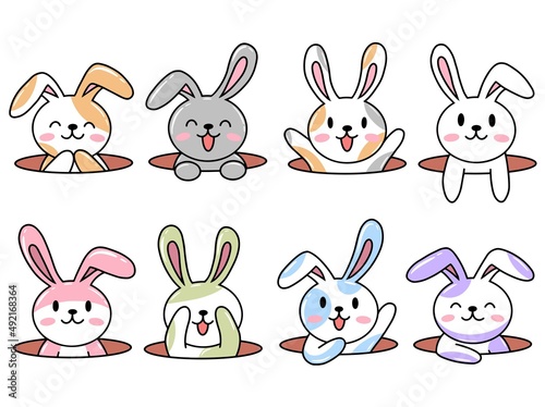 Set of Cute Rabbit many Color for Spring and Easter