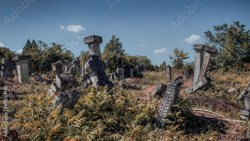 Tombstones at the Ancient Bogomil Cemetery (a medieval Christian neo-Gnostic religious sect founded in the 10th century. The term Bogomil means 
