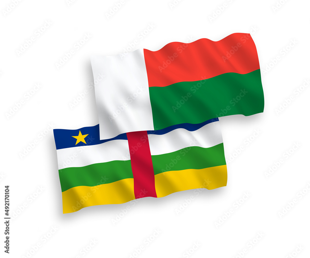 Flags of Central African Republic and Madagascar on a white background