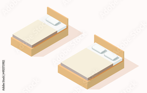 isometric bed set larg and medium. isometric bed. isometric hotel,home,student bed.3d suburban isometric illustration. Isolated on white vector