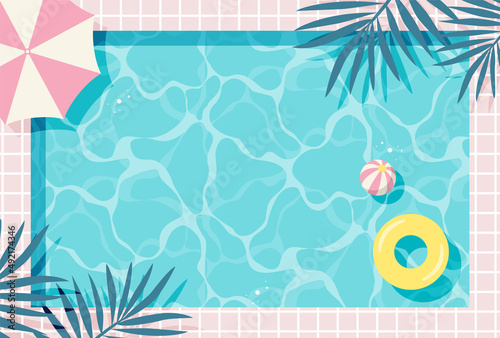 Fotografiet summer vector background with pool illustrations for banners, cards, flyers, social media wallpapers, etc